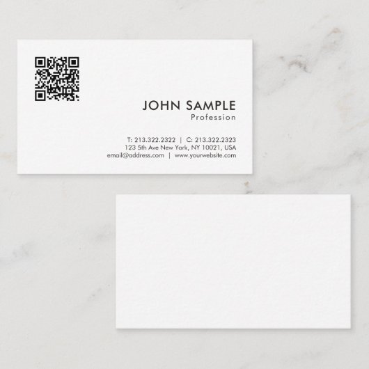 Elegante Moderne Minimalistische QR Code Sjabloon Visitekaartje (Voorkant / Achterkant)