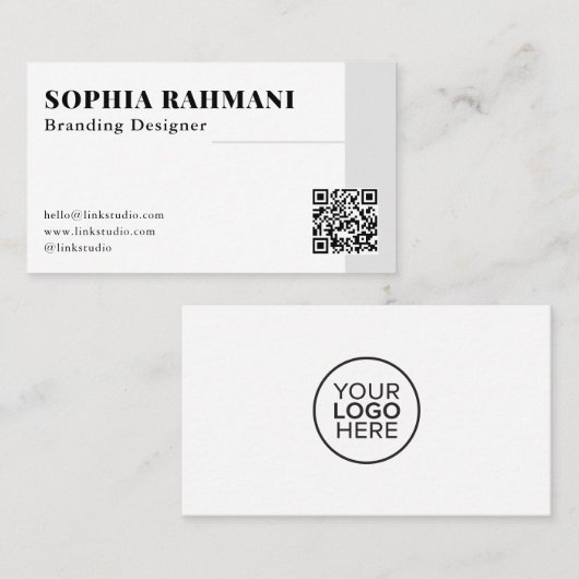 Elegante moderne minimalistische QR-code zwart wit Visitekaartje (Voorkant / Achterkant)