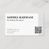 Elegante moderne minimalistische QR-code zwart wit Visitekaartje (Voorkant)