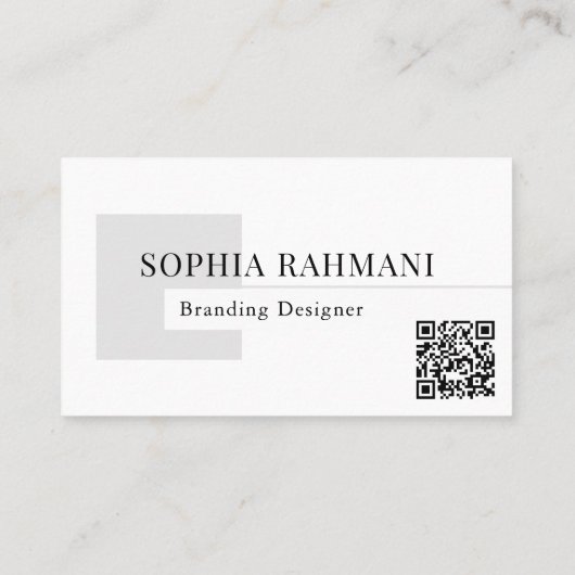 Elegante moderne minimalistische QR-code zwart wit Visitekaartje (Achterkant)