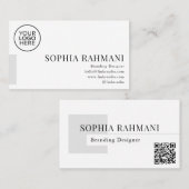 Elegante moderne minimalistische QR-code zwart wit Visitekaartje (Voorkant / Achterkant)