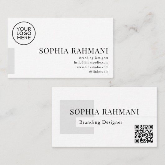 Elegante moderne minimalistische QR-code zwart wit Visitekaartje (Voorkant / Achterkant)