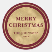 Elegante moderne minimalistische rode en gouden ke ronde sticker (Voorkant)