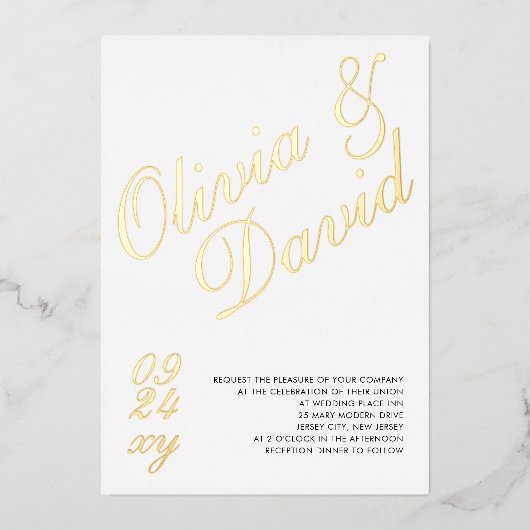 Elegante moderne minimalistische RSVP QR terug bru Folie Uitnodiging (Voorkant)