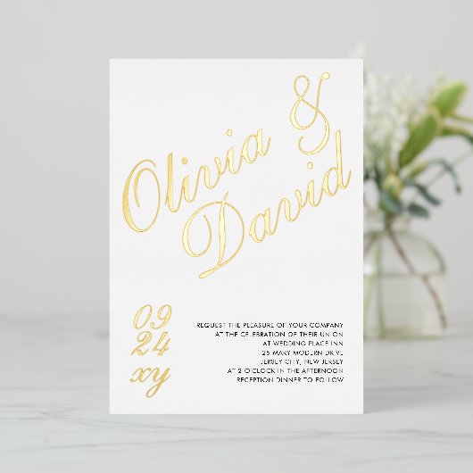 Elegante moderne minimalistische RSVP QR terug bru Folie Uitnodiging (Staand Voorkant)