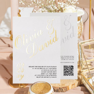 Elegante moderne minimalistische RSVP QR terug bru Folie Uitnodiging