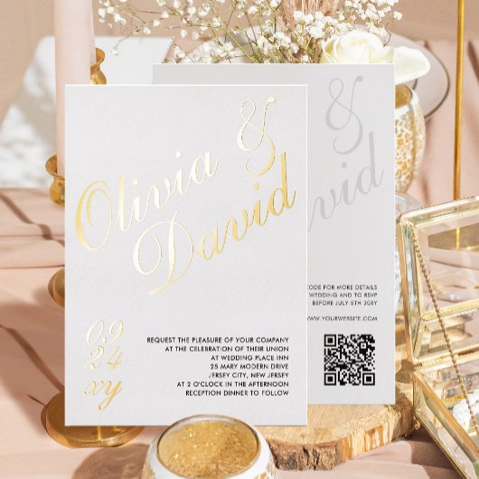 Elegante moderne minimalistische RSVP QR terug bru Folie Uitnodiging