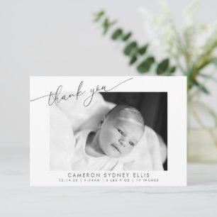 Elegante Moderne Minimalistische Script Baby Foto Bedankkaart