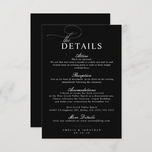 Elegante Moderne Minimalistische Script Trouwdetai Informatiekaartje (Voorkant / Achterkant)