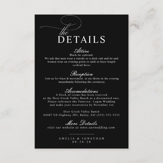 Elegante Moderne Minimalistische Script Trouwdetai Informatiekaartje (Voorkant)