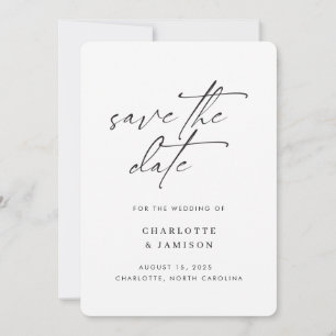 Elegante Moderne Minimalistische Script Zwart-Wit  Save The Date