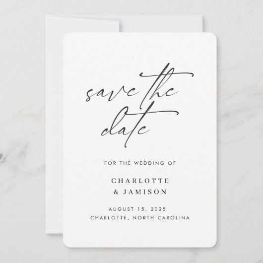 Elegante Moderne Minimalistische Script Zwart-Wit Save The Date (Voorkant)