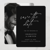 Elegante Moderne Minimalistische Script Zwart-Wit Save The Date (Voorkant / Achterkant)