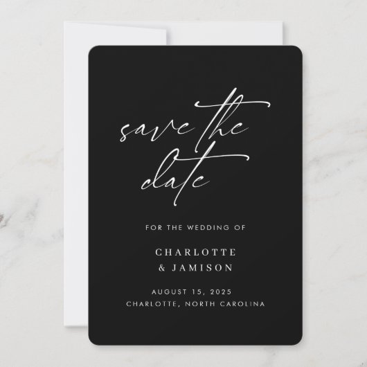 Elegante Moderne Minimalistische Script Zwart-Wit Save The Date (Voorkant)