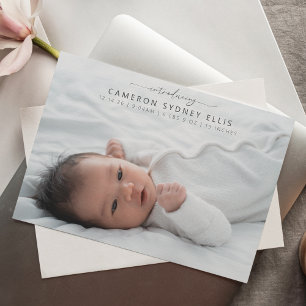 Elegante Moderne Minimalistische Scriptie Baby Fot Aankondiging