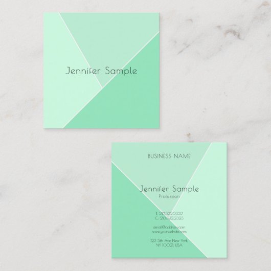 Elegante moderne minimalistische Sjabloon Mint Gre Vierkante Visitekaartje (Voorkant / Achterkant)