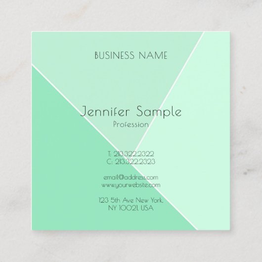 Elegante moderne minimalistische Sjabloon Mint Gre Vierkante Visitekaartje (Achterkant)