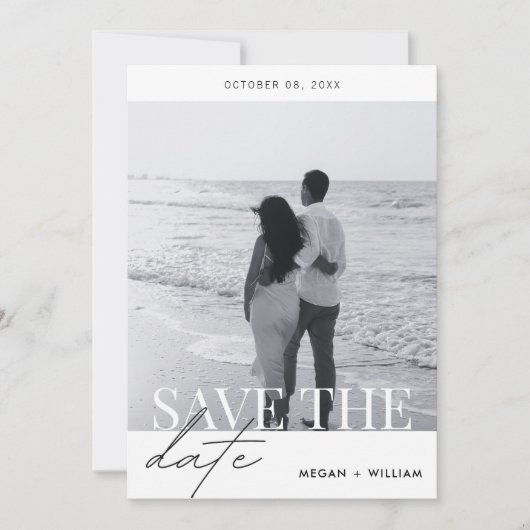 Elegante moderne minimalistische trouwfoto save the date (Voorkant)