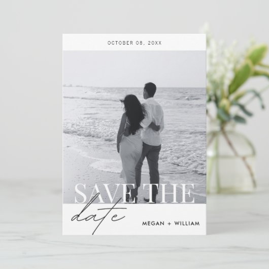 Elegante moderne minimalistische trouwfoto save the date (Staand voorkant)
