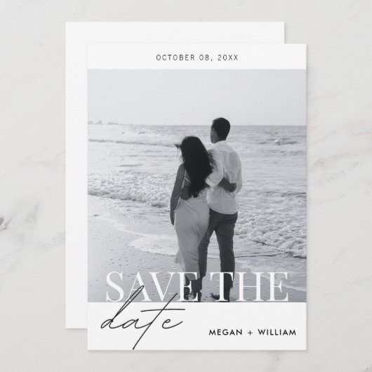 Elegante moderne minimalistische trouwfoto save the date (Voorkant / Achterkant)
