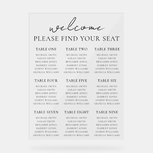 Elegante moderne minimalistische trouwkaart acryl bord (Voorkant)