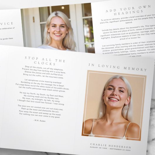 Elegante Moderne Minimalistische Uitvaart/Herdenki Drieluik Programma