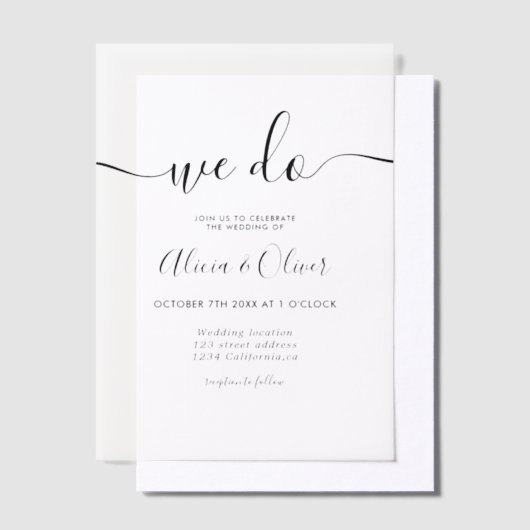 Elegante moderne minimalistische "we doen" script vellum uitnodigingen (Offset)