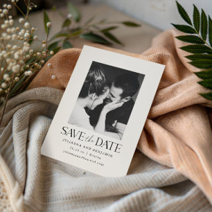 Elegante moderne minimalistische witte foto trouwf save the date