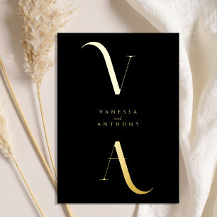 Elegante moderne minimalistische zwart-gouden brui folie uitnodiging