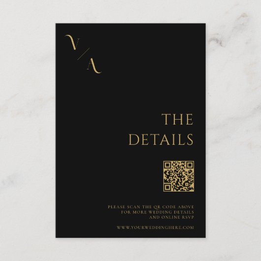 Elegante moderne minimalistische zwart-gouden brui informatiekaartje (Voorkant)