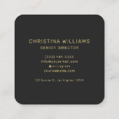 Elegante moderne minimalistische zwart gouden prof vierkante visitekaartje (Achterkant)