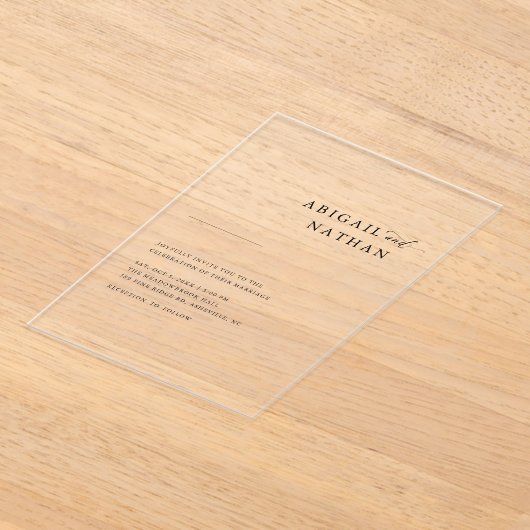 Elegante moderne minimalistische zwarte bruiloft d acryl uitnodigingen (Laagn)