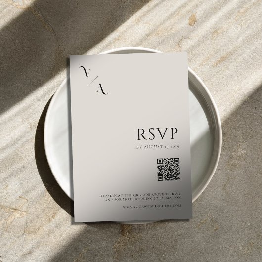 Elegante moderne minimalistische zwarte en ivoren  RSVP kaartje
