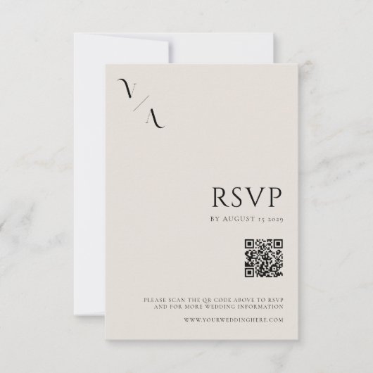 Elegante moderne minimalistische zwarte en ivoren RSVP kaartje (Voorkant)