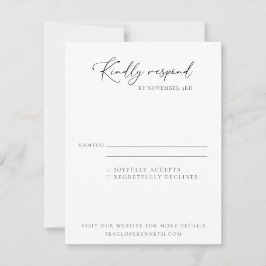 Elegante Moderne Minimalistische Zwarte en Witte T RSVP Kaartje (Voorkant)