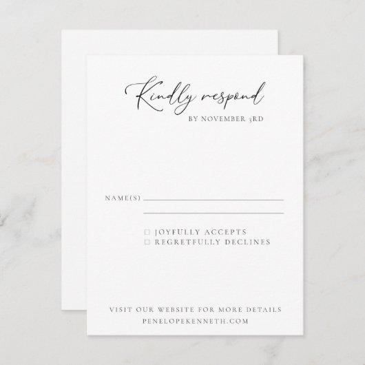 Elegante Moderne Minimalistische Zwarte en Witte T RSVP Kaartje (Voorkant / Achterkant)