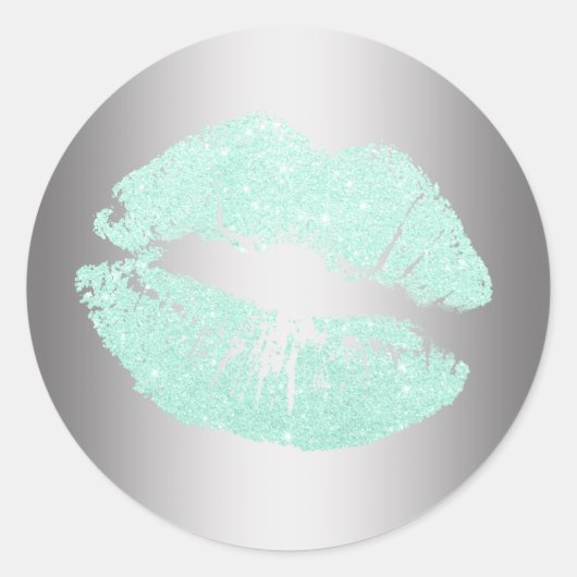 Elegante moderne mint groene glitter lippen zilver ronde sticker (Voorkant)