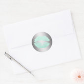 Elegante moderne mint groene glitter lippen zilver ronde sticker (Envelop)