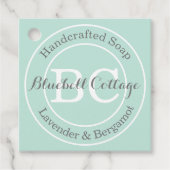 Elegante Moderne Mint Groene Monogram Handgemaakte Bedankjes Labels (Voorkant)