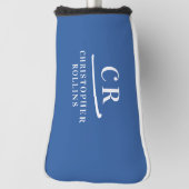Elegante moderne monogram beginletters naam blauwe golfheadcover (Draai 90)
