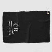 Elegante moderne monogram beginletters naam zwart  golfhanddoek (Horizontaal)