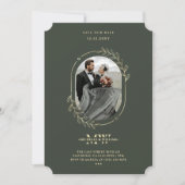 Elegante Moderne Monogram Bruiloft Groene Gouden K Save The Date (Voorkant)