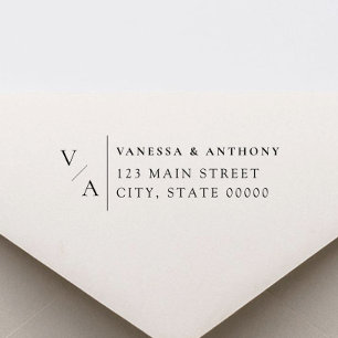 Elegante moderne monogram bruiloft retour adres zelfinktende stempel