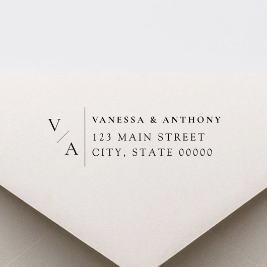 Elegante moderne monogram bruiloft retour adres zelfinktende stempel