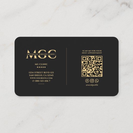 Elegante moderne monogram cardioloog zwart goud visitekaartje (Achterkant)