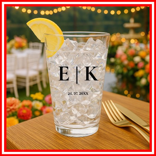 Elegante Moderne Monogram Eenvoudige Huwelijk Glas