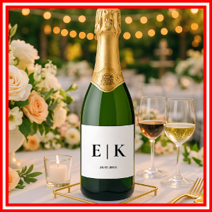 Elegante Moderne Monogram Eenvoudige Huwelijk Sparkling Wijnetiket