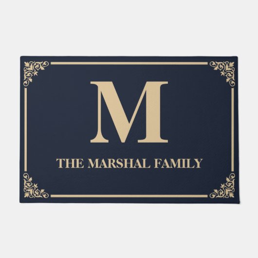 Elegante Moderne Monogram Familienaam | Marine Deurmat (Voorkant)