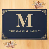 Elegante Moderne Monogram Familienaam | Marine Deurmat