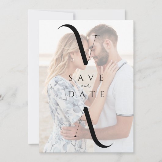 Elegante Moderne Monogram Fotobruiloft Save The Date (Voorkant)